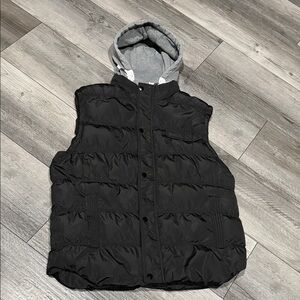 Black Puffer Vest with Gray Hood